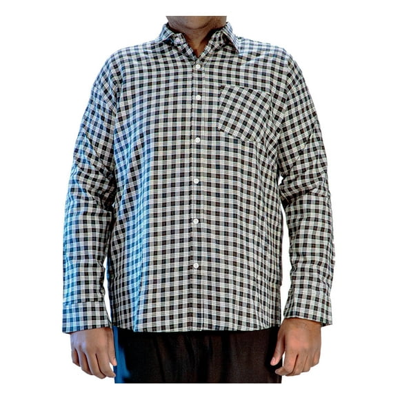 Chemise à Carreaux Noire à Manches Longues Ouvertes Adaptative pour Hommes