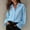 Blue, variant on ClodeEU Women's Satin Button Down Blouse, Long Sleeve V Neck Work Shirt with Cuffed Sleeves Beige,Women's Plus L