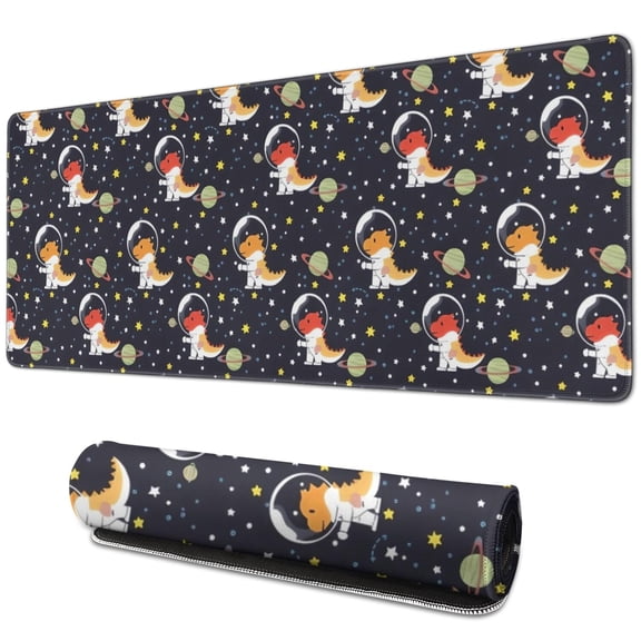 Long Mouse Pads for Desk,DarkBlue Cartoon Dinosaurs Astronauts Desk Mats on Top Of Desks, Desk Mouse Pad Extra Large with 3mm Non-Slip Base and Stitched Edge for Gaming,Work,Home 31.5"x11.8"