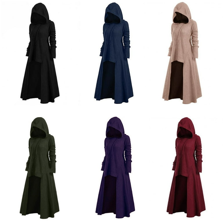 Costumes Vintage Solid Color Jacket Large Size Dress Hooded Dress Middle  Ages Renaissance Hoodie Stretch Women's Clothes 