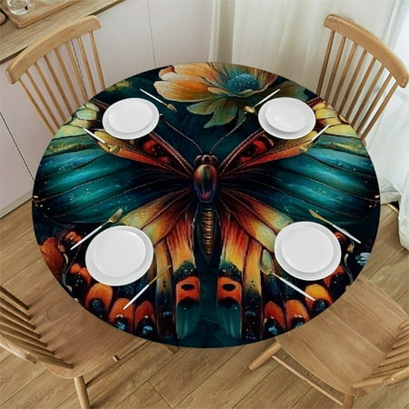 

Patifu Butterfly Flowers Android Jones Round Tablecloth with Elastic Edge Stain-Resistant and Washable Ideal for Indoor and Outdoor Use Multiple Sizes Available 46 -50