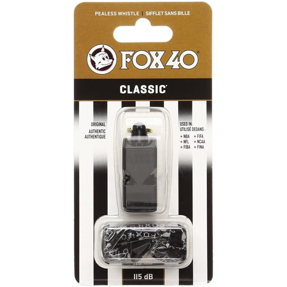 Whistle Fox 40 Classic, oficial, con cordón Break Away, negro