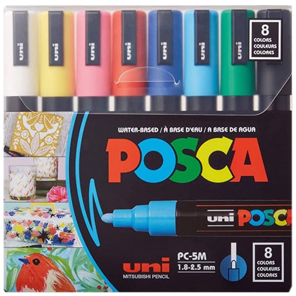 uni POSCA PC-5M Water-Based Paint Markers, Medium Tip, (1.8-2.5mm), Assorted Ink, 8 Count