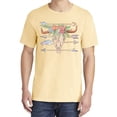 thumbnail image 2 of Wild Bobby,Trippy Long Horn Cow Skull, Streetwear, Garment-Dyed Washed Look Short Sleeve T-Shirt, Banana, Large, 2 of 3