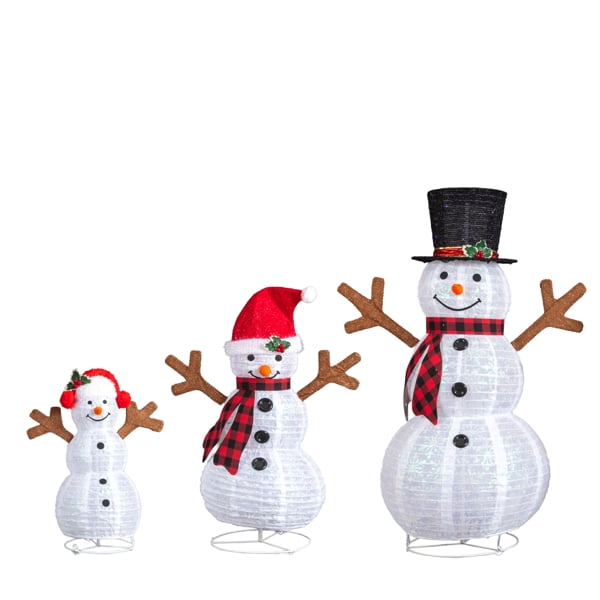 3-Pack Lighted Snowman Family Christmas Decorations, 270 White LEDs, Weather-Resistant Metal Frame, for Indoor, Outdoor Use