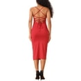 thumbnail image 3 of INSPIRE CHIC Spaghetti Strap Dress for Women's Sleeveless Split Bodycon Cocktail Party Dress XS Red, 3 of 5