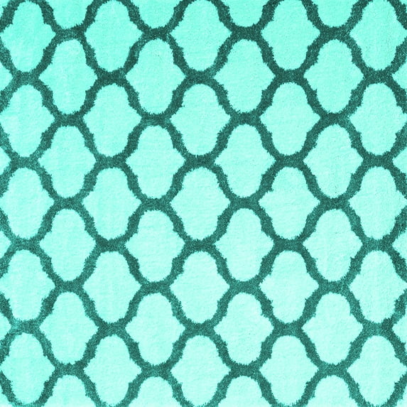 Ahgly Company Machine Washable Indoor Square Trellis Turquoise Blue Contemporary Area Rugs, 7' Square