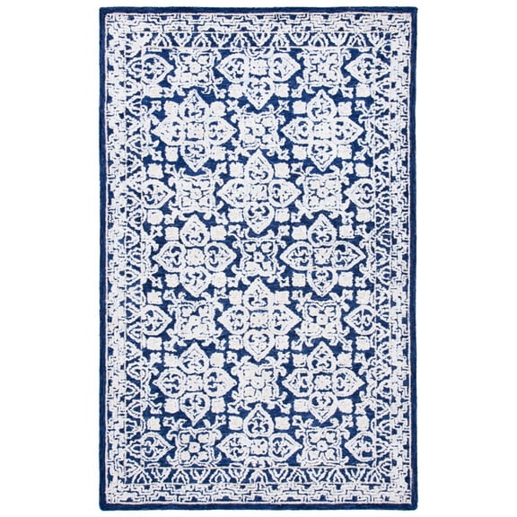 SAFAVIEH Aspen Cabrail Floral Bordered Runner Rug, Navy/Ivory, 2'3" x 7'