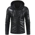 thumbnail image 2 of UTTOASFAY Men Solid Casual Double Zipper Access Control Leather Hooded Jacket Coats Black 8(XL), 2 of 5