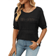 thumbnail image 2 of Suéteres de Punto de Cuello Redondo y Corta para Mujer, de Verano, Color Negro, Talla S, 2 of 7