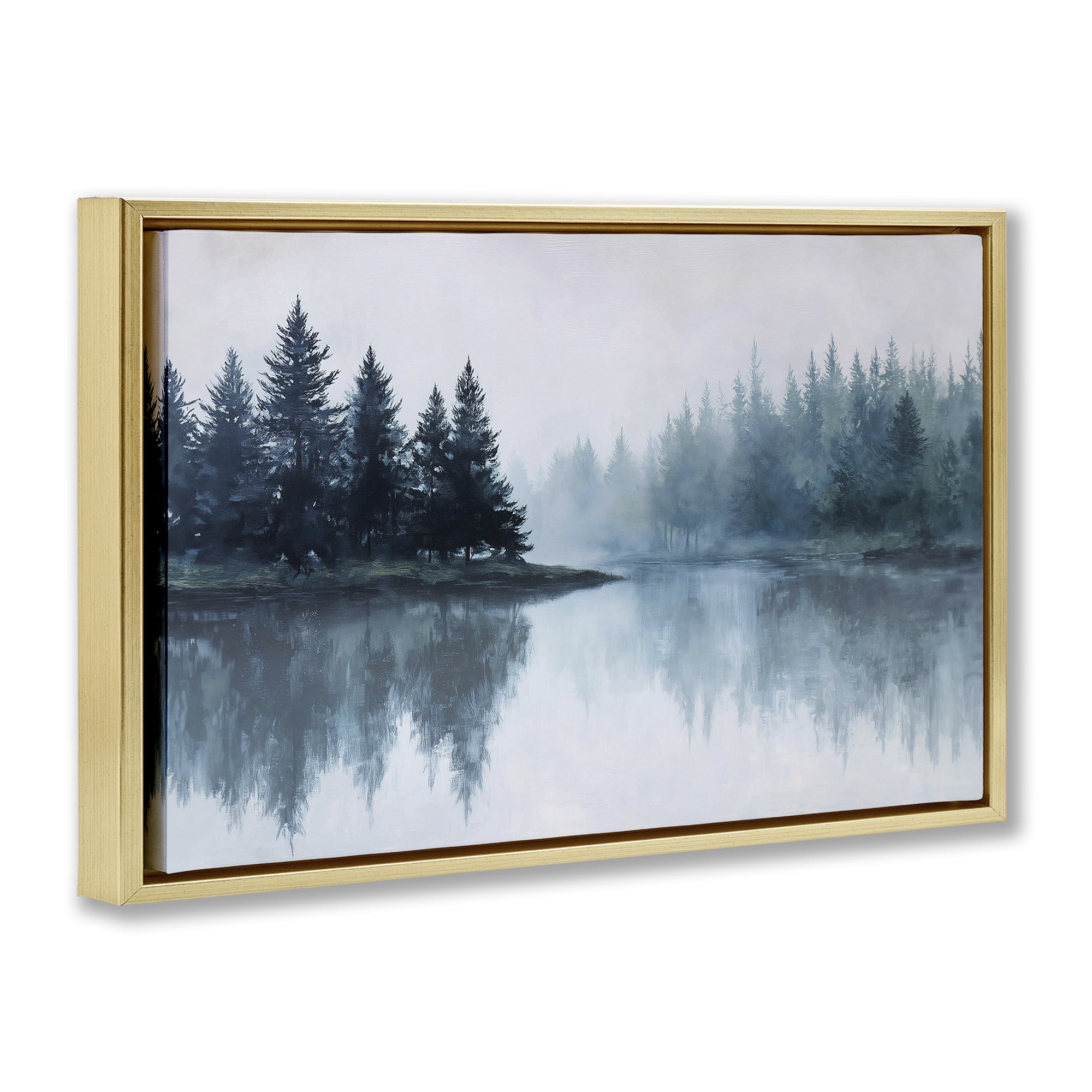 Stupell Industries Indigo Tree Reflections Gold Framed Floater Canvas Wall Art, design by Jacky Ngan