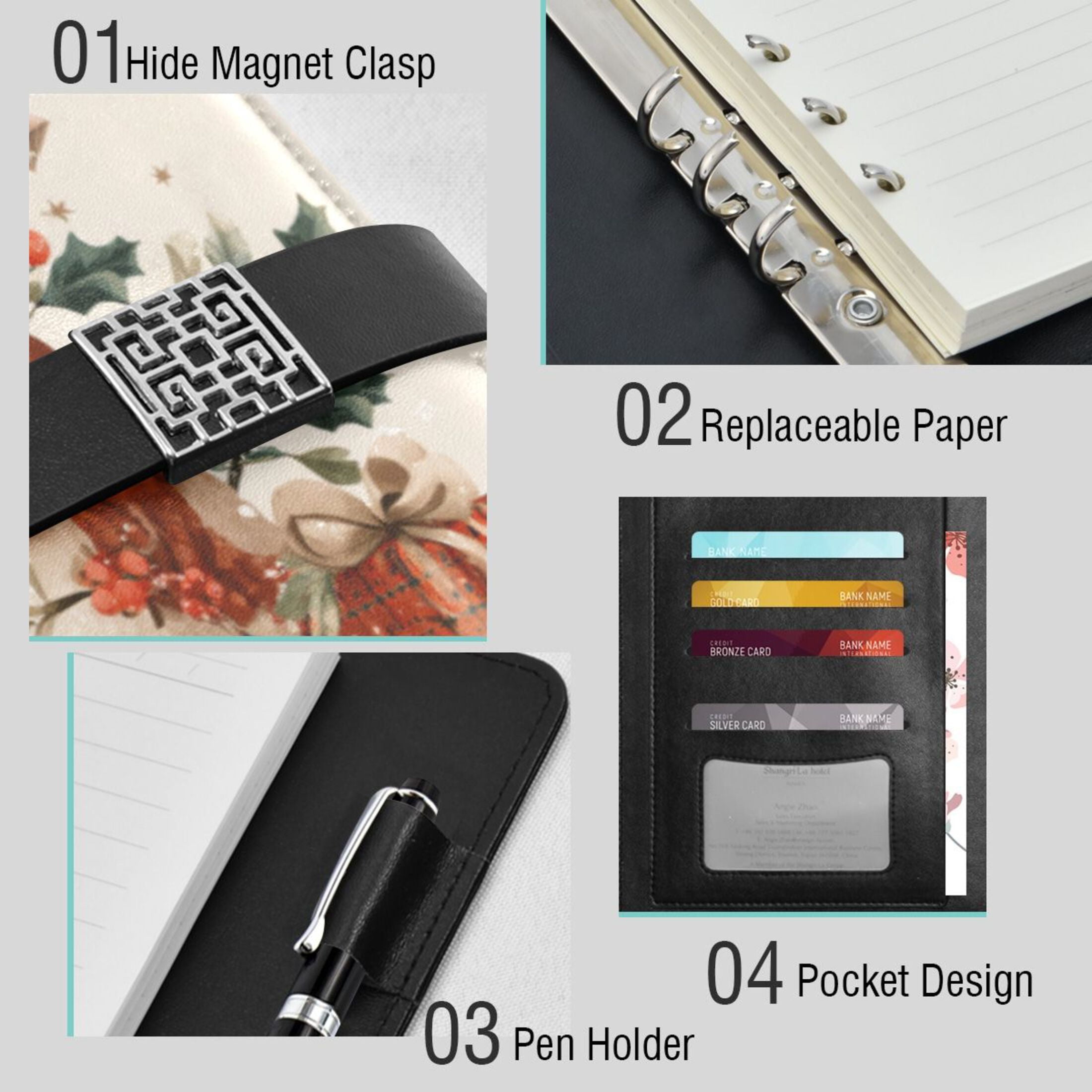 Leather Planner Leather Notebook Notebook Journal Binder Design Pen Pocket Design Convenient for Storage Warm Christmas Snow Man