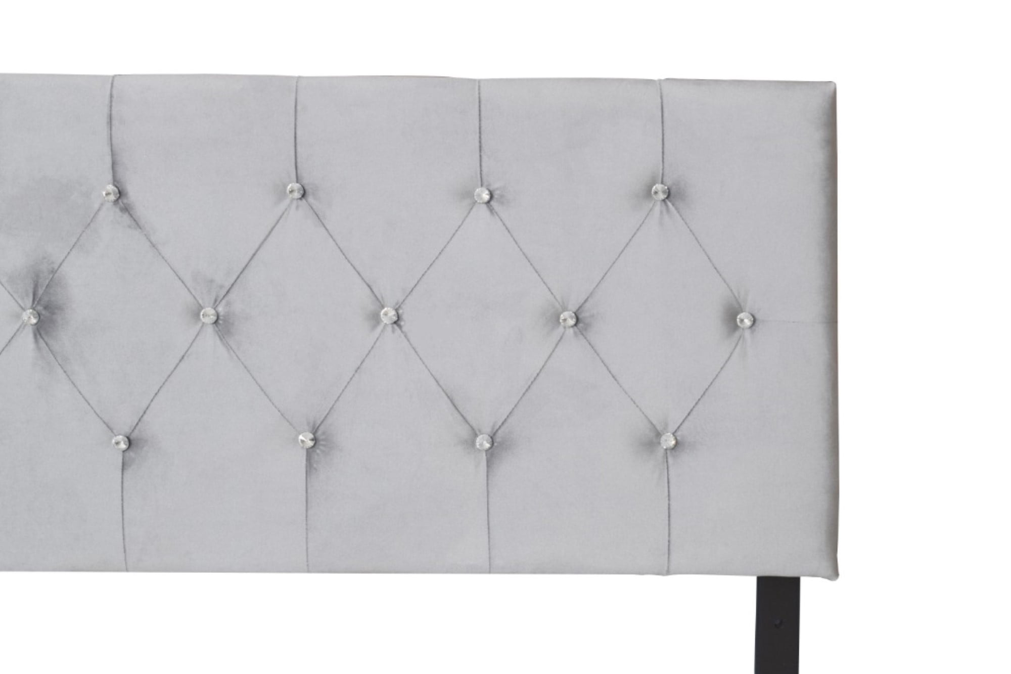 Home Design Concetta Twin Tufted Upholstered Adjustable Headboard, Silver Gray, Velvet with Diamond Button Tufting, Modern Bedroom Furniture