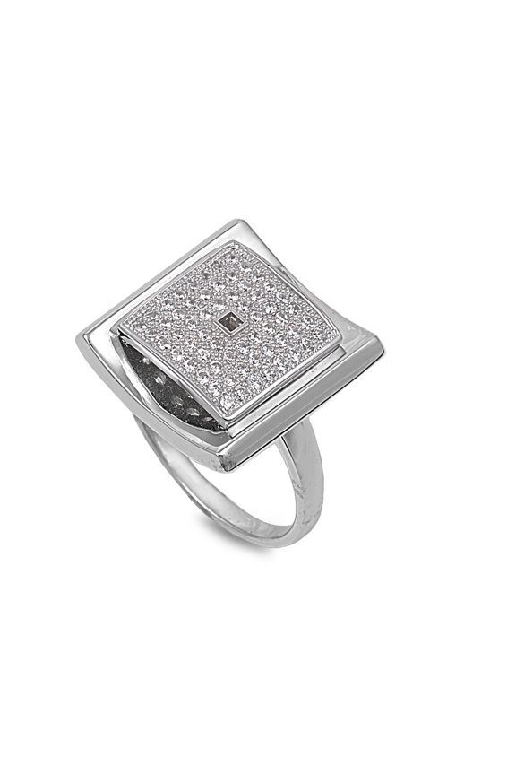 Designer Square Pave Cubic Zirconia Ring Sterling Silver 925 Size 9