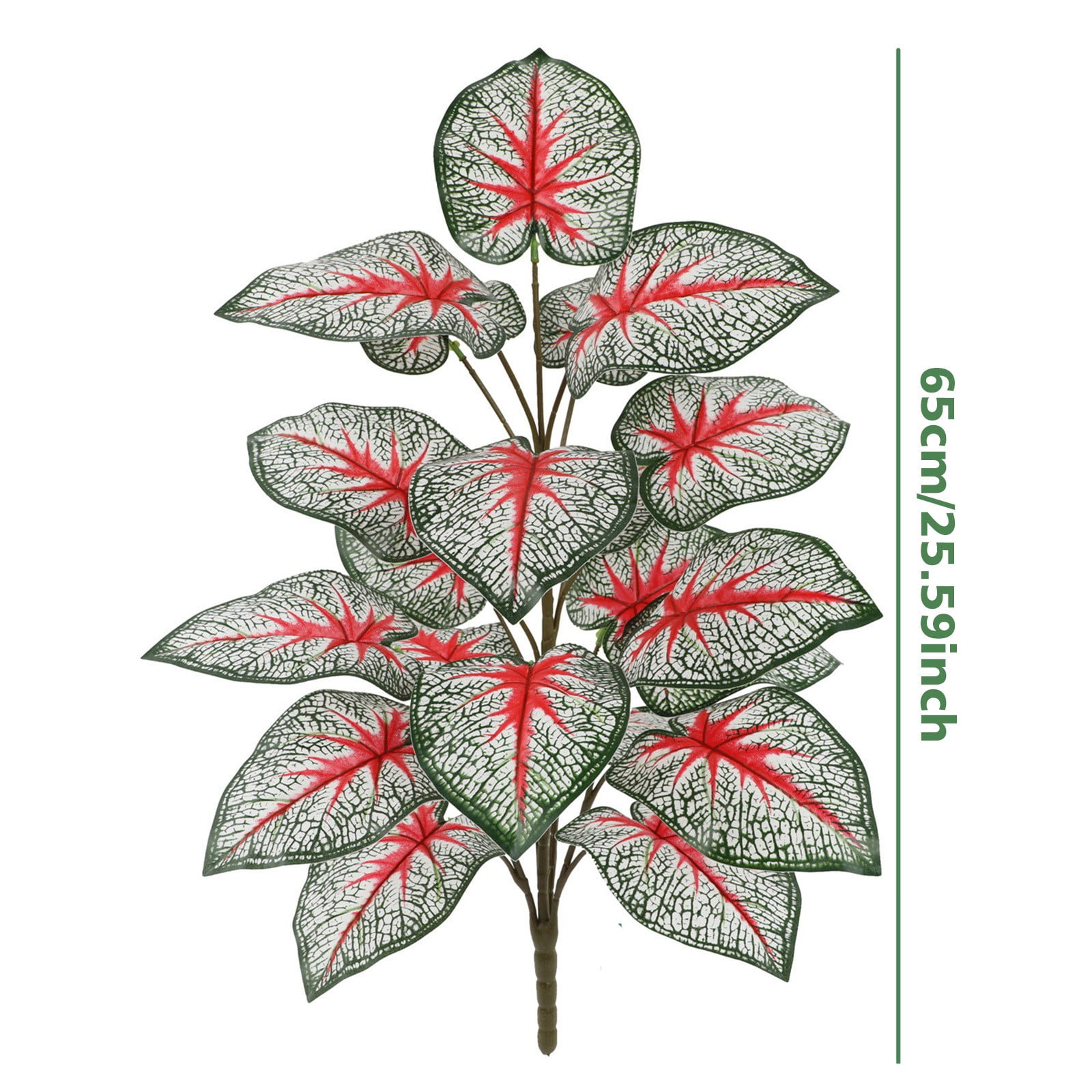 Artificial Caladium Plant Faux Red Heart Variegated Tropical Houseplant Realistic No Maintenance for Indoor Living Room Outdoor Patio Home Decor Simulation Green Plant 25.59 Inch 1Pcs