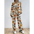 thumbnail image 5 of Michellecmm Women Halloween Pajama Set, Pumpkin Bat Print Long Sleeve Top with Pants Sleepwear Loungewear, 5 of 8