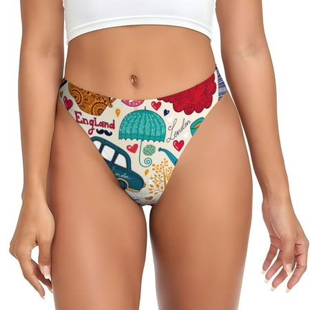 Qokaie London Symbols Printed Women s Cotton Thong Underwear  Sexy Breathable Panties G-string-Small