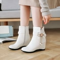 thumbnail image 6 of VKEKIEO Womens Boots Round Toe Mid Heel Booties Bow Slip-On White Fall Boots, 6 of 9