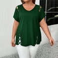 thumbnail image 2 of MORTTIC Women's Plus Size V-Neck Short Sleeve Casual T-Shirt with Criss Cross Strap Detail for Summer Dark Green，5XL, 2 of 4