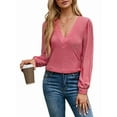 thumbnail image 3 of Women'S Multi-Layered V-Neck Solid Color Long Sleeved T-Shirt Casual Blouses Top Pink L, 3 of 10