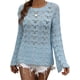 thumbnail image 1 of Txlixc Mujeres Trendy Hollow-Out Tops, Crochet Color sólido Cuello redondo Manga larga Punto Tops con puños acampanados para damas Txlixc  Moda, 1 of 9