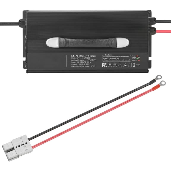 KFFKFF 12V 60A Lithium Battery Charger, 14.6V AC-DC LiFePO4 Smart Charger with Anderson Connector, LED Display, 0V Activation, Compatible with Lithium LiFePO4 Deep Cycle Batteries for Boats and RVs