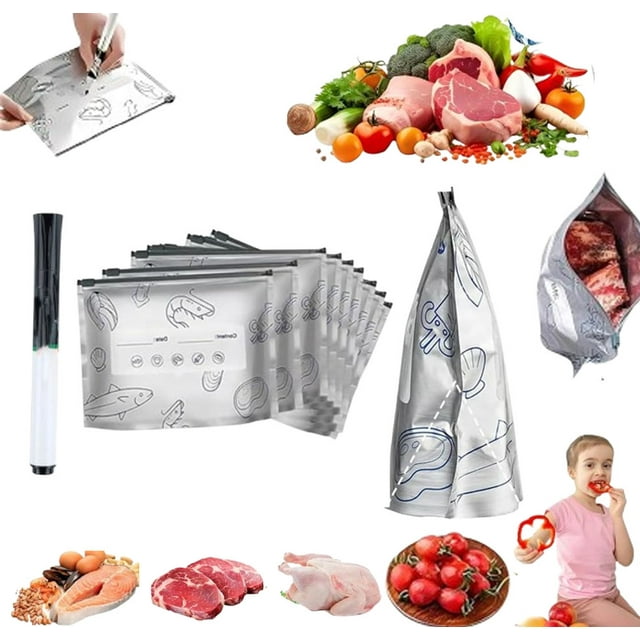 Reusable Aluminum Foil Sealable Storage Bags – Heat Resistant, 3 Sizes Sandwich Snack Bag for Vegetable Fruit Meat, Stand up Foil Sealable Bags with Label and Zip Lock