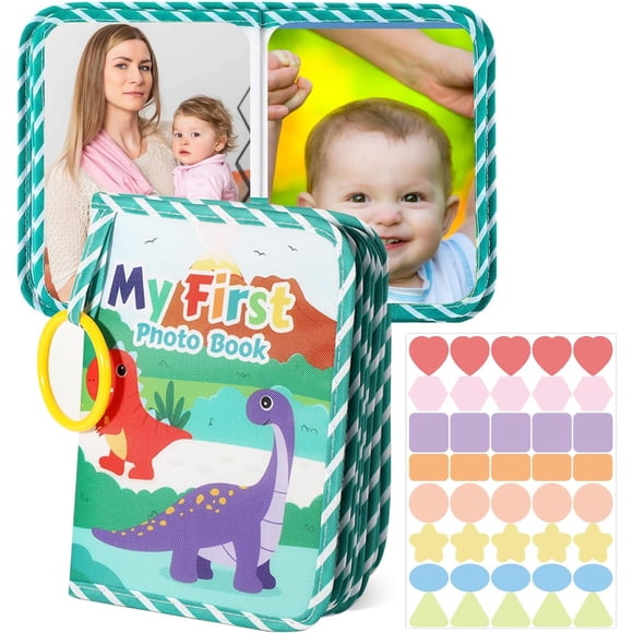 Soft Cloth Baby Photo Albums, Holds 17 4x6 Photos with label stickers, Suitable for Newborn Toddler Memories Baby Shower, First Year Family Photo Keepsake Book