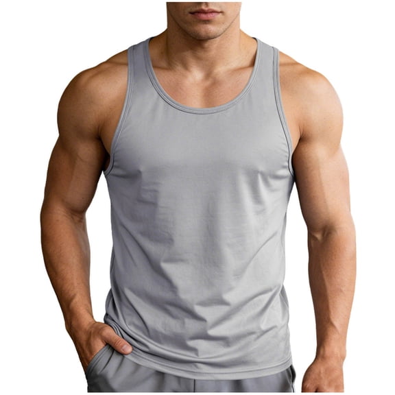 Zynoxe Tank Tops for Men Casual Sleeveless Round Neck Workout Tee Fashion Summer Solid Color Pullover Tank Tops (Gray,S)