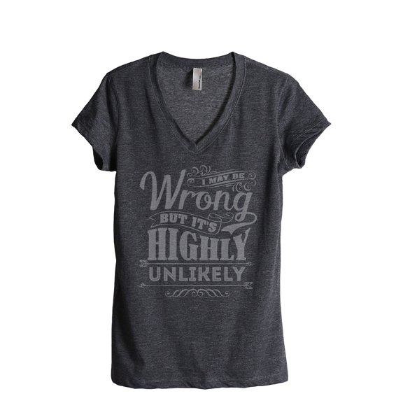 Thread Tank Highly Unlikely Women's Relaxed V-Neck T-Shirt Tee Charcoal X-Large