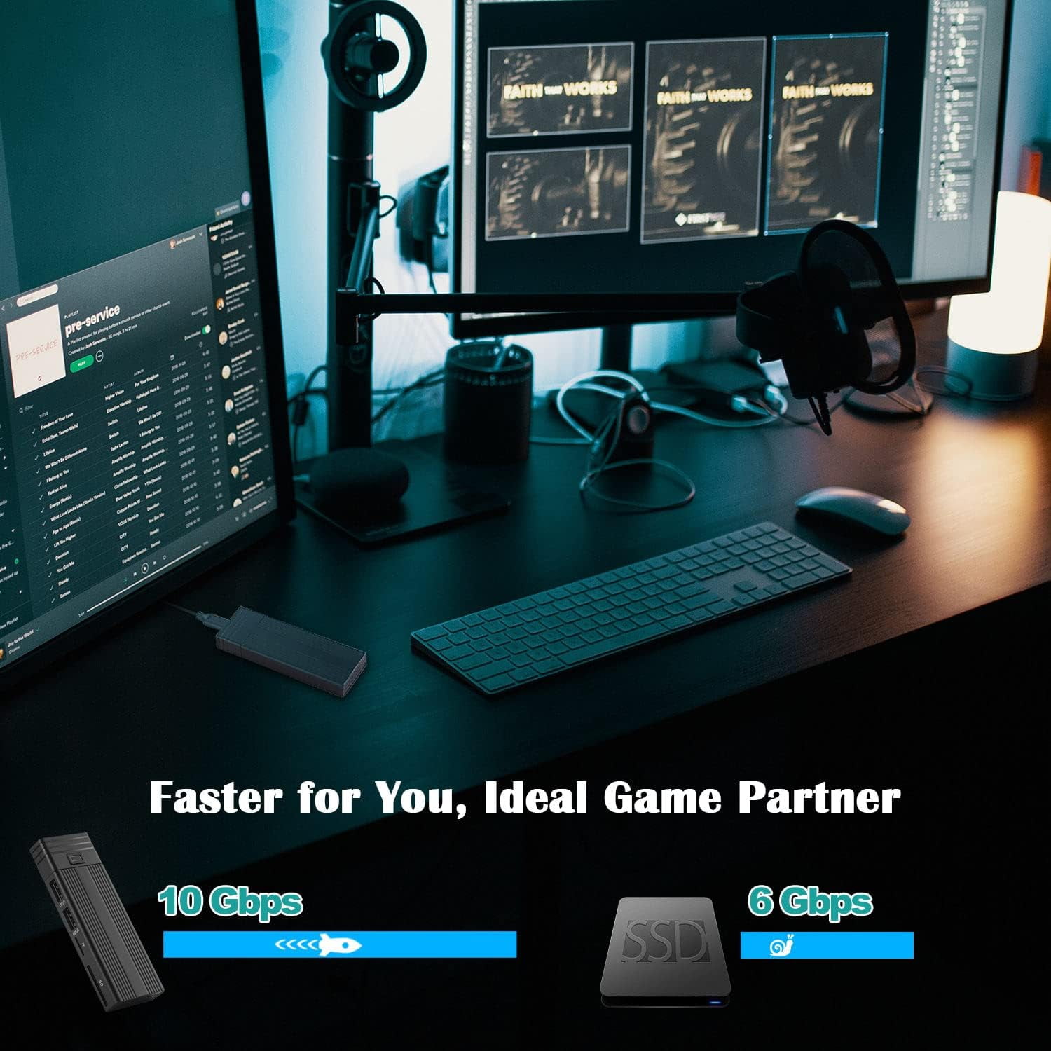 NVMe M.2 Enclosure & USB Hub 2 in 1, USB C 3.2 Gen2 10Gbps Transmission Supports M.2 NVME PCIe M-Key (B+M Key) Tool-Free Hard Drive Enclosure with 2 USB Ports SD/TF Card Reader for 2242/2260/2280 SSD