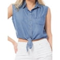 thumbnail image 7 of Made by Olivia Women's Sleeveless Button-Down Tie Front Knot Crop Chambray Shirt, 7 of 7