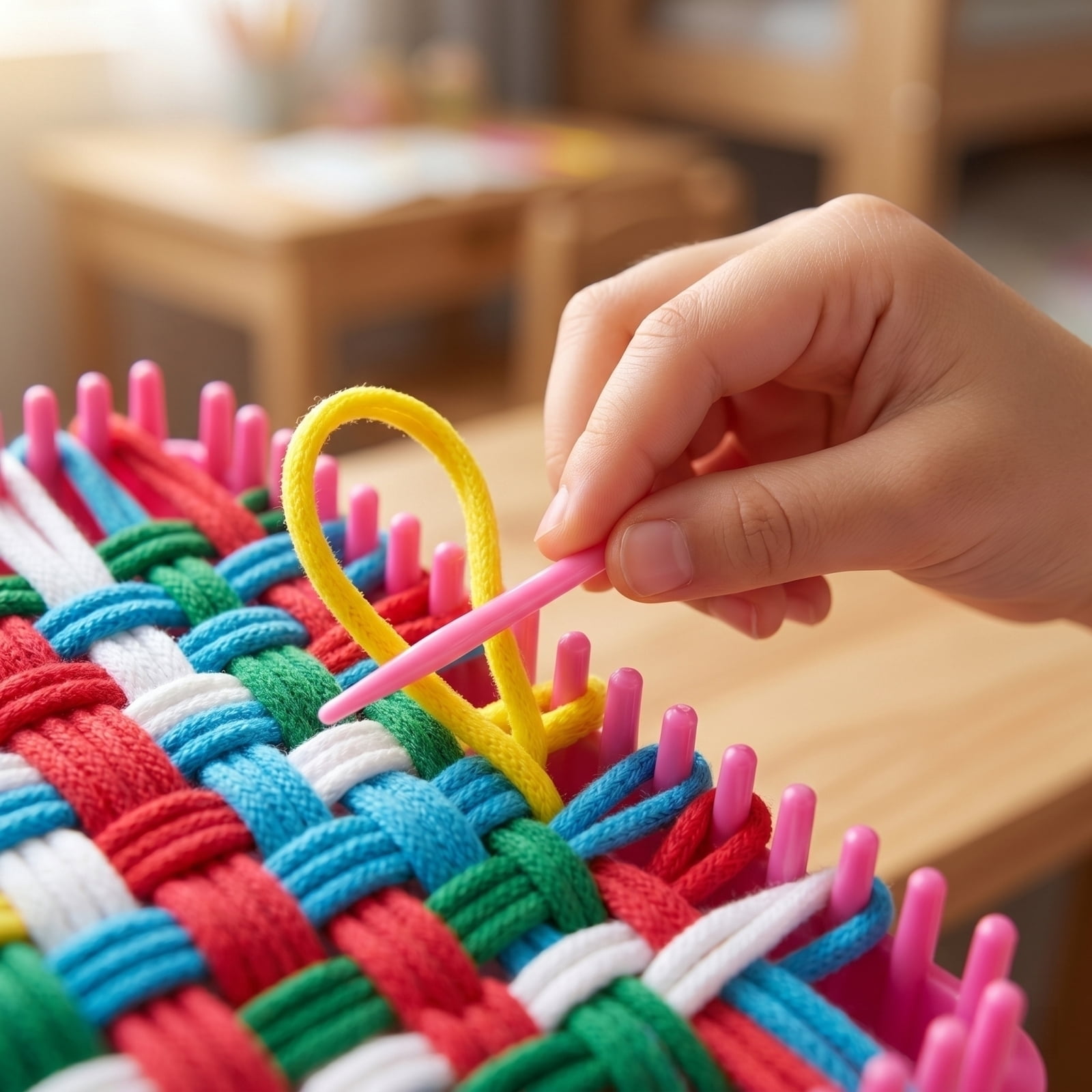 Weaving Loom Kit for Kids and Adults, DIY Arts and Crafts Toy with Colorful Loops & Plastic Frame, Easy Beginner DIY Activity for Children Ages 6+, Portable Craft Set for Home, Classroom