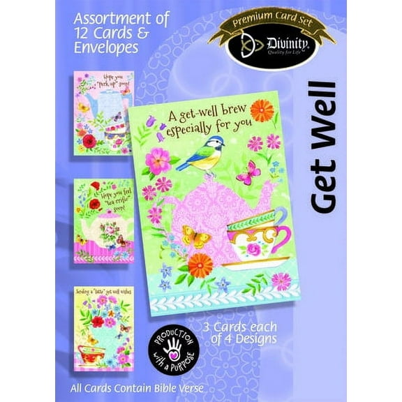 Boxed Get Well Cards - Tea & Coffee - Set of 12 - KJV