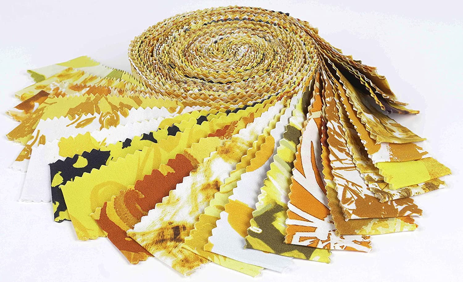 Soimoi 40Pcs Floral Artistic Print Precut Fabrics Strips Roll Up 1.5x42inches Cotton Jelly Rolls For Quilting - Yellow