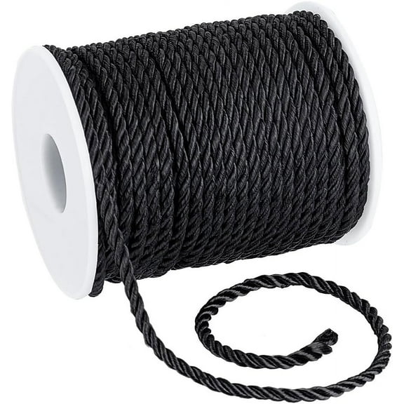 3mm 32.8 Yards Black Twisted Rope Trim 3-Ply Cord with Spool Decorative Twisted Satin Milanese Rope for Home Decor Curtain Tie Graduation Honor Cord Christmas diy
