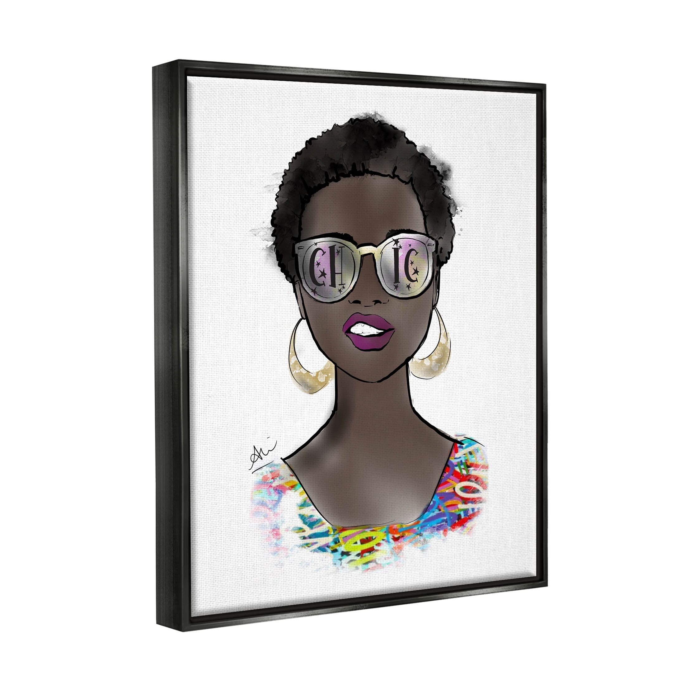 Stupell Industries Chic Bold Fashion Girl Graphic Art Jet Black Floating Framed Canvas Print Wall Art, Design by Alison Petrie