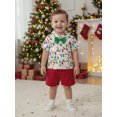 thumbnail image 6 of Spewahor Toddler Baby Boy Christmas Outfit 0 6 12 18 24 Months 2T 3T Lights String Print Short Sleeve Bowtie Shirt Solid Elastic Waist Shorts 2 Piece Gentleman Set, 6 of 9