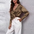 thumbnail image 2 of Hesxuno Button Down Shirts For Women Trendy Soft Satin Silk Solid Shirt Loose Comfy Turndown Collar Long Sleeve Blouses Ladies Casual Tops, 2 of 6
