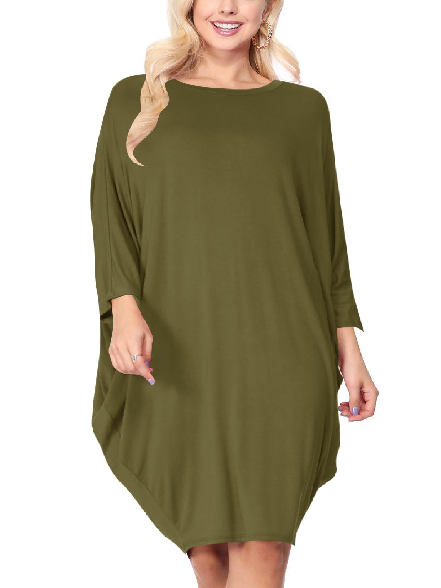 Moa Collection Women's Dolman Sleeves Side Draped Lightweight Solid