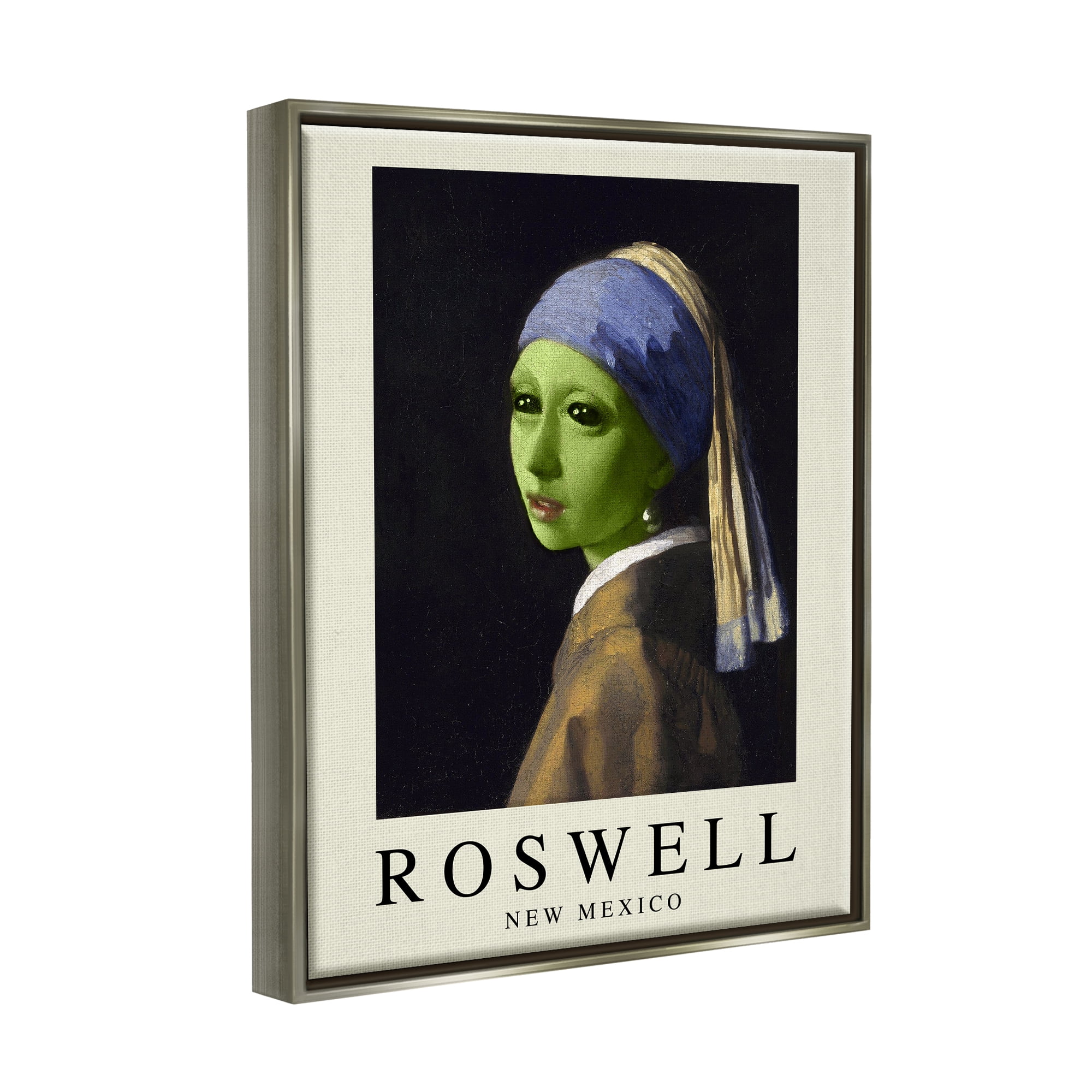 Stupell Industries Funny Alien Girl Roswell NM Travel & Places Painting Gray Floater Framed Art Print Wall Art