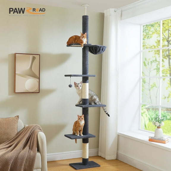 PAWZ Road 5-Level Cat Tree Cactus Style Floor to Ceiling Tower for Indoor Small Cats, Gray
