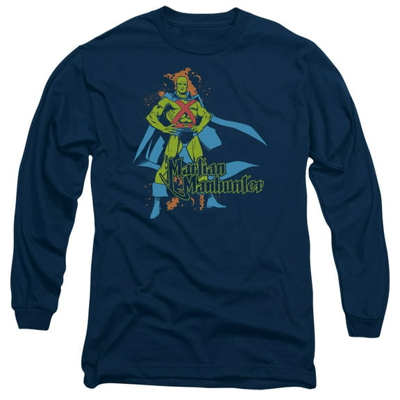 DC Comics Martian Manhunter Long Sleeve Adult 18/1 T-Shirt Navy