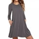thumbnail image 4 of Vestido de otoño de color liso con cuello redondo y bolsillos grandes, 4 of 6