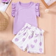 thumbnail image 2 of CAUYDY Little Girls Summer Clothes Toddler Baby Girls Ruffle Sleeve Ribbed Tops and Shorts 2 Piece Outfits for Kids 6-24M 3T 4T 5T 6T 7T 8T (Sizes 5-6 Years,D01-Purple), 2 of 5