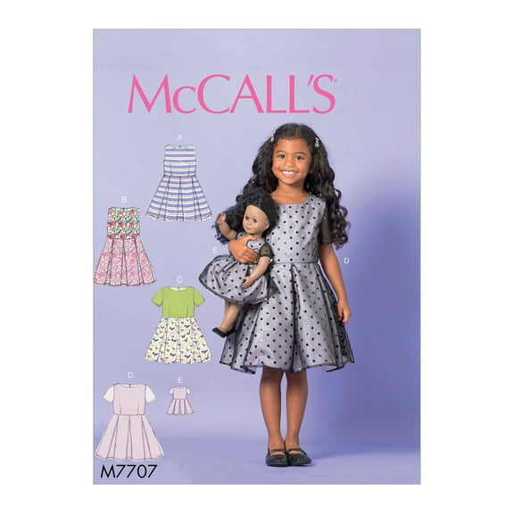 McCall's Sewing Pattern Child/Girls' Dresses and 18" Doll Dress-6-7-8