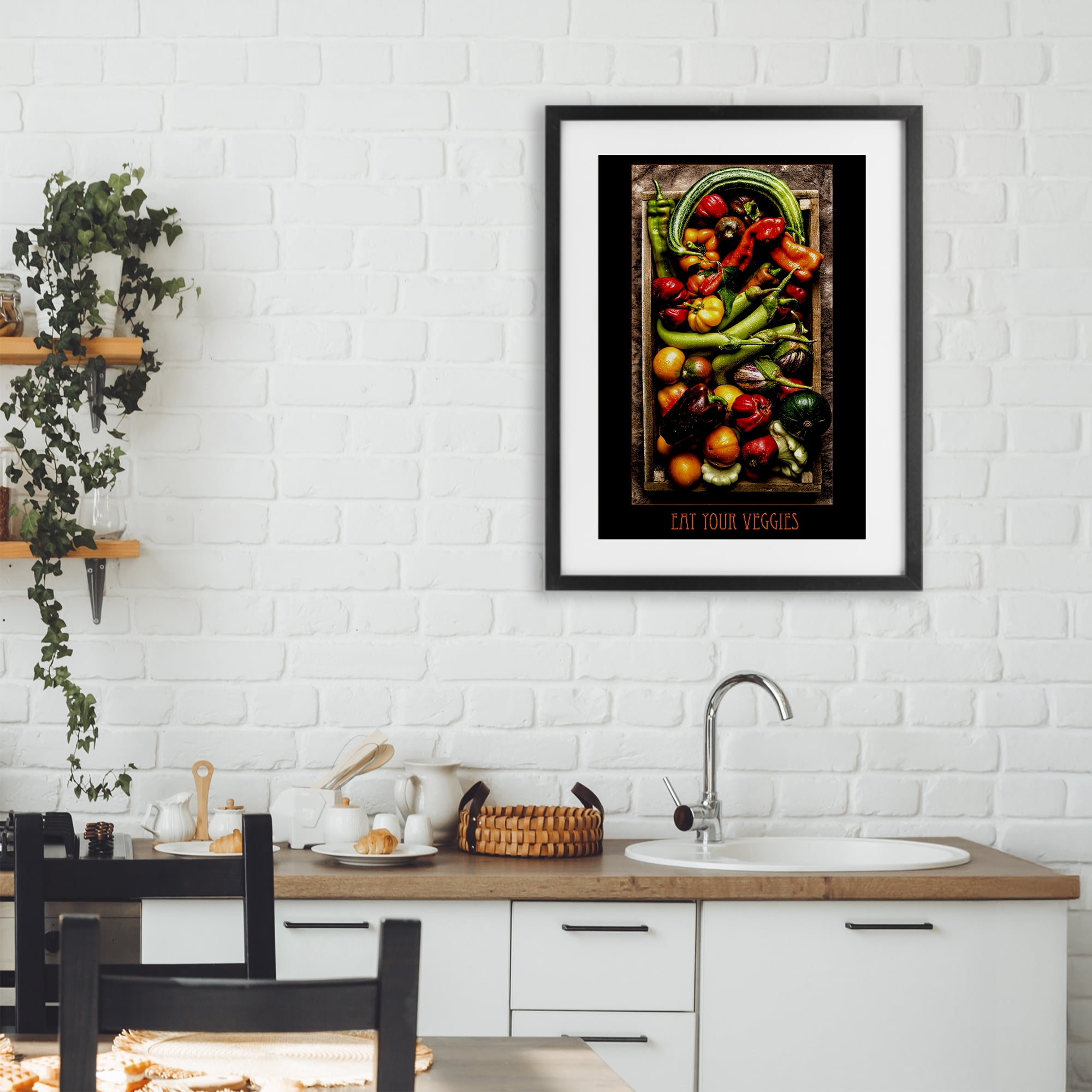 Stupell Industries Eat Your Veggies Vibrant Harvest Black Framed Print Under Glass, design by Carl Kravats