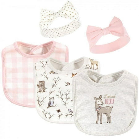 UPC: 0660168549270 | Hudson Baby Infant Girl Cotton Bib and Headband Set 5pk  Enchanted Forest  One Size