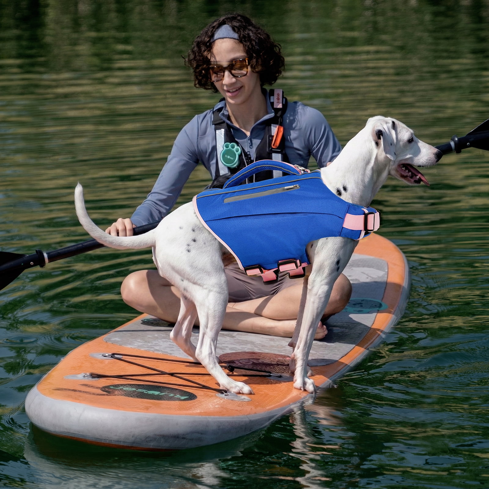 Kuoser Dog Life Jacket, High Flotation Dog Life Vest with Rescue Handle for Swimming Boating, Reflective Pet Safety Life Preserver for Small Medium Large Dogs, Blue, L