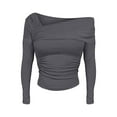 thumbnail image 4 of TANGNADE Women's One Off Shoulder Long Sleeve Top Ruched Going Out Tops Slim Fit Shirt Crop Sexy Blouse, Gray L, 4 of 5